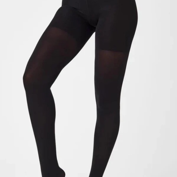 NIB - 2 pr black tights - SPANX and Hue - 1 pr each- BLACK Sz L (12/14) - Picture 3 of 6